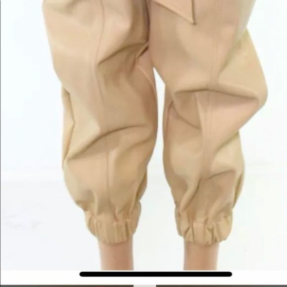 INC Womens Jumpsuit Beige Size Medium M Faux Leather Puff Sleeve$129 - Picture 2 of 5